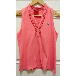 Tracy Negoshian Ruffle Collar Sleeveless Top‎ Tank Preppy Pink XL